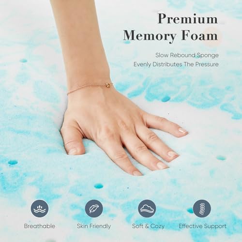 DUMOS 2 Inch Gel Memory Foam Mattress Topper Twin - Cooling, Breathable Blue