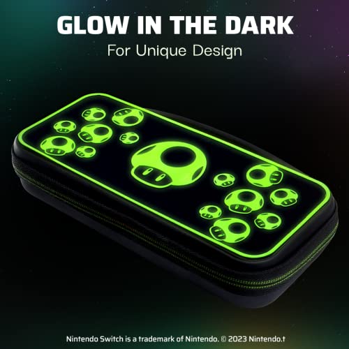 PDP Nintendo Switch Travel Case Plus GLOW with Wrist Strap, Built-in Stand & Game Storage Pockets, Officially Licensed for Switch Lite/OLED: Super Mario Icon Red & Black (Glow in the Dark)