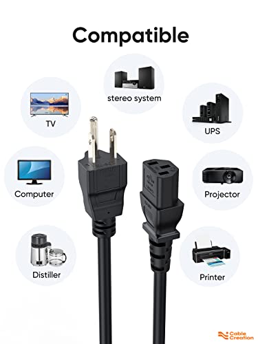 CableCreation [2-Pack] 1 Feet 18 AWG Universal Power Cord for NEMA 5-15P to IEC320C13 Cable, 0.3M / Black
