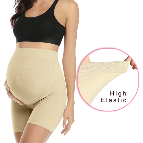 POSHGLAM Women's Maternity Shapewear for Dress Seamless Underwear Belly Support Prevent Chaffing Pantie Shorts(Black, Small)