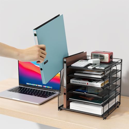 gianotter Desk Organizers and Accessories, 6-Tier Paper Organizer with Magazine rack, File Organizer for Desk, Office Desk Accessories & Workspace (Black)