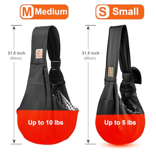 Tomkas Small Dog Sling Carrier - Adjustable Strap & Zip Pocket - for 3-10 lbs Pets(Black)