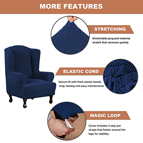 Eco-Ancheng Wingback Chair Slipcover 2 Piece Wingback Chair Cover Spandex Wing Chair Slipcovers Wingback Armchair Covers with Elastic Bottom for Living Room Wingback Chair