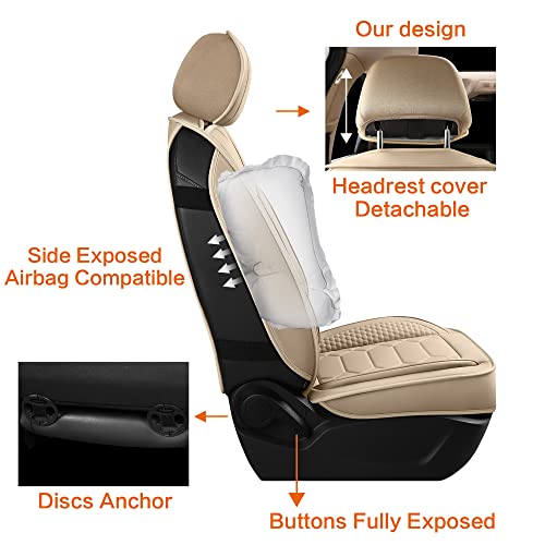 HAIYAOTIMES Leather Car Seat Covers Front Set, Waterproof Faux Leather Seat Covers for Cars, Non-Slip Car Interior Covers Universal Fit for Most Cars Sedans Trucks SUVs, Beige