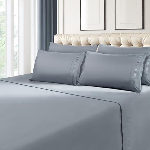 Twin Size Sheet Set Deep Pocket- 4 Piece Ultra Soft Machine Washable Luxury Bed Sheet Set - Shrinkage & Fade Resistant Embroidered Bedding Sheet (Twin, Steel Blue)