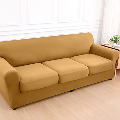 hyha 3 Pieces Couch Covers for 2 Cushion Couch, Love Seat Couch Covers, Sofa Covers Washable Stretch Loveseat Sofa Slipcover, Loveseat Covers with Elastic Straps (Loveseat, Camel)