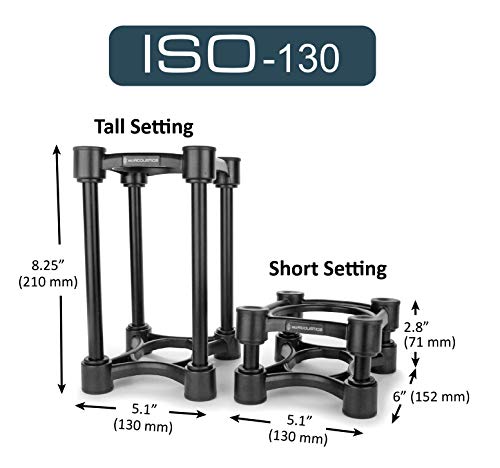 IsoAcoustics Iso-Stand Series Speaker Isolation Stands with Height & Tilt Adjustment: Iso-130 (5.1" x 6”) Pair