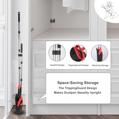 Tiumso Upgrade Broom and Dustpan Set with 51'' Long Handle, Large Upright Brooms and Dust Pans, ZeroGap Lip, Self-Cleaning Dustpan Teeth for Lobby Kitchen Office Restaurant - Blue