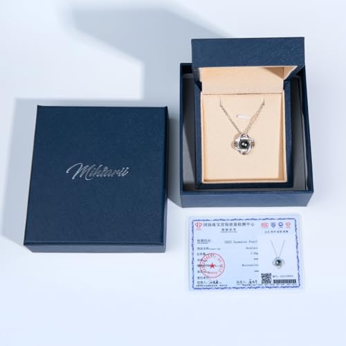 mihiarii Tahitian Black Pearl Necklace Celtic Love Knot Pendant Moissanite Sterling Silver 9MM Pearl Birthday Anniversary Mothers Day Valentines Day Christmas Gifts for Mom Her Women