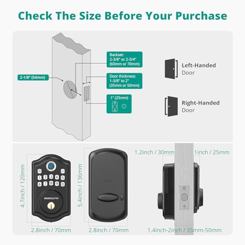 AkaGear Keyless Entry Door Lock with APP Control - Fingerprint Deadbolt Door Lock, Electronic Keypad Lock, Smart Locks for Front Door, Auto-Lock & One Touch Locking with Bluetooth - Matte Black