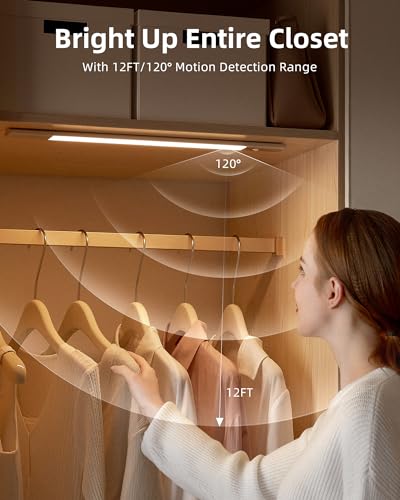 EZVALO Under Cabinet Lighting, 2200mAh Detachable Battery, 76 LED Dimmable Closet Lights, 3 Color Temps, Wireless Motion Sensor Light for Stairway, Kitchen, Wardrobe