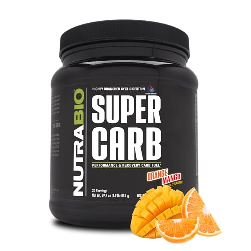 NutraBio Super Carb, Carbohydrate Powder with Cluster Dextrin & Electrolytes, Advanced Carb Supplement Powder for Workout Fuel, Performance, and Muscle Recovery, Cyclic Dextrin, Kiwi Strawberry, 30 Sv