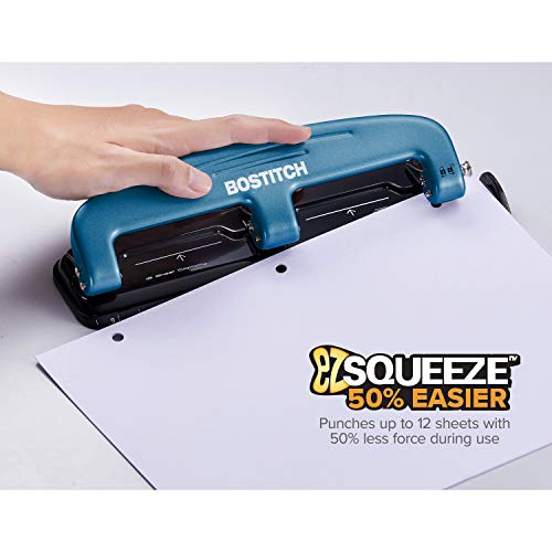 Bostitch Office EZ Squeeze™ Reduced Effort 3-Hole Punch, 12 Sheets, Blue (2103), 12 Sheet Blue