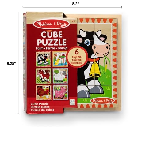 Melissa & Doug Farm Wooden Cube Puzzle With Storage Tray - 6 Puzzles in 1 (16 pcs) - FSC Certified