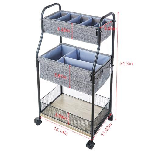 3-Tier Baby Diaper Caddy Organizer and Storage Cart with 4+2 Dividers, Mobile Metal Utility Cart with Rolling Wheels for Nursery Essentials, Large Capacity Rolling Cart for Crib, Bedroom, Bathroom