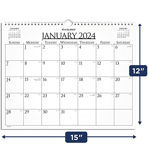 AT-A-GLANCE 2024 Monthly Wall Calendar, 15" x 12", Medium, Business (997-1-24)