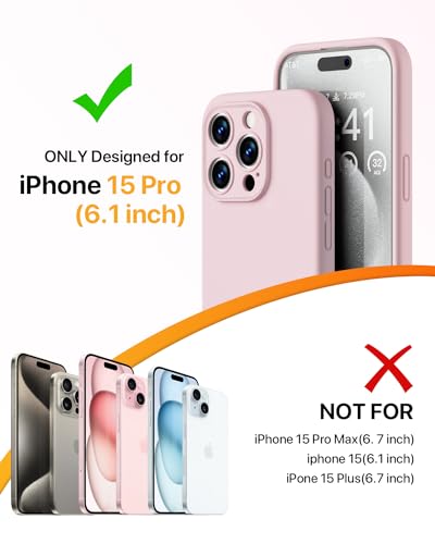 GOODVISH Compatible with iPhone 15 Pro Case, Silicone Upgraded [Enhanced Camera Protection] Phone Case with [2 Screen Protectors], Soft Anti-Scratch Microfiber Lining Inside, 6.1 inch, Sand Pink