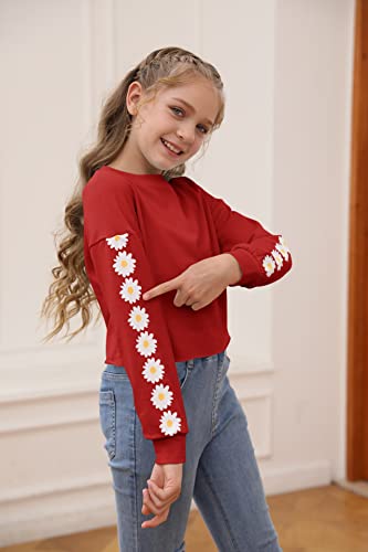 Dellytop Kids Crop Tops Girls Long Sleeve Tee Shirts Cute Daisy Pinted Fashion Sweatshirt Pullover Top