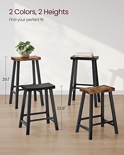 VASAGLE Bar Stools, Set of 2 Bar Chairs, Kitchen Breakfast Bar Stools with Footrest, 23.6 Inches High, Industrial in Living Room, Party Room, Rustic Brown and Black ULBC074B01