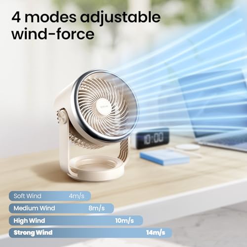 Desk Fan, 10 inch Air Circulator Quiet Operating Fan For Bedroom, 70ft Strong Airflow, Portable Fan Battery Operated Fan with USB, Personal Fan Rechargeable Fan For Office & Living Room & Outdoor