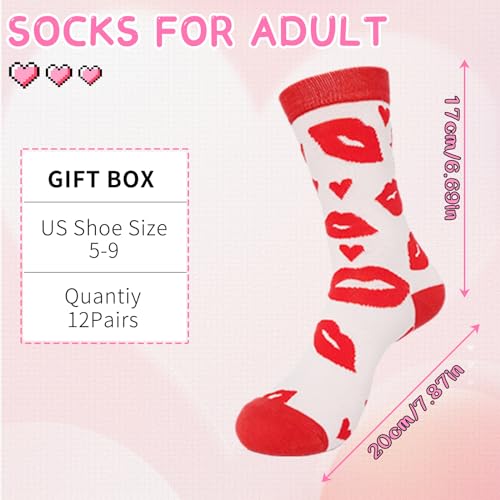 Chicpop 12 Pairs Valentines Day Socks Women Heart Socks Valentine's Day Crew Socks Bulk Novelty Holiday Cute Socks