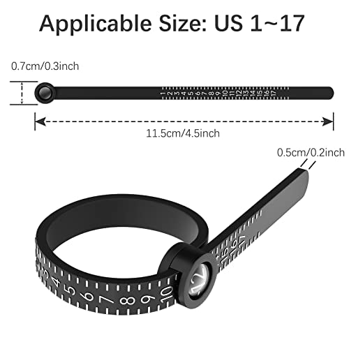 Ring Sizer 1-17 REIDEA Measuring Tool with Magnified Glass, Reusable Finger Size Gauge Jewelry Sizing Tool USA Rings Size (Black Sizer Silver Scale)