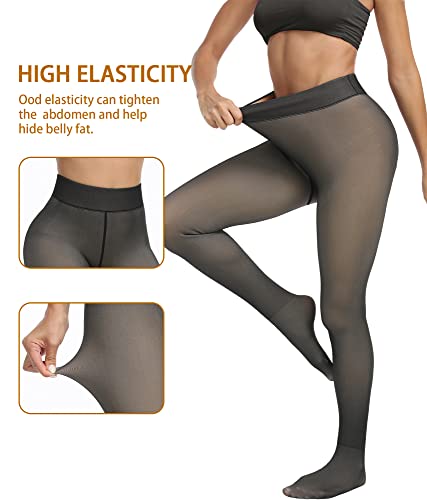 CHRLEISURE Women's Fleece Lined Tights - Fake Sheer Warm Pantyhose Thick Leggings(TR Wine, M/L)