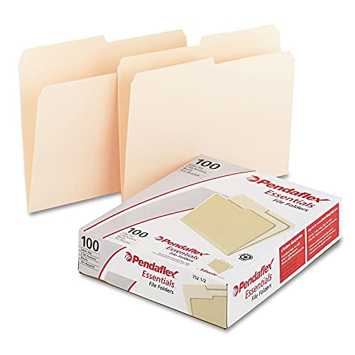 Pendaflex Essentials File Folders, Letter Size, 1/5 Cut, Manila (752 1/5), 8.5" x 11", 100 per Box