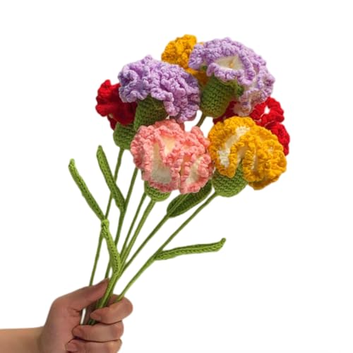 HIPIHOM Crochet Flowers,1 Pcs Knitted Artificial Wool Carnation for Mother's Day Wedding Bouquet Anniversary (Blue)