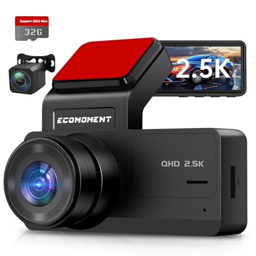 Dash Cam Front and Rear: 2.5K+1080P Dual Dash Camera for Cars, Ecomoment S70 Car Camer with 3.16" IPS Screen, 170° Wide Angle, Night Vision, G-Sensor, 24H Parking Monitor, 32GB SD Card Included