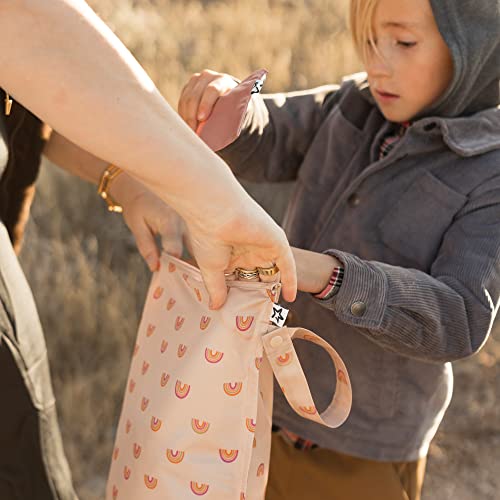Tiny Twinkle Mess-proof Wet Bags 2 Pack Waterproof and Washable Bag for Travel storage, Stroller, Daycare, Baby Diapers, Yoga, Beach, Pool, Wet Toddler Swimsuits (Boho Rainbow)