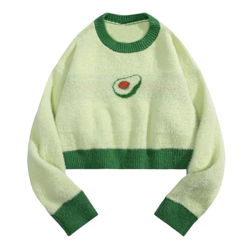 YEMOCILE Cute Cropped Sweaters for Women Off The Shoulder Bolero Pullover Sweater Color Block Y2K Sweaters with Avocado Print