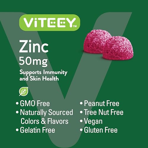 VITEEY Zinc Gummies Adult & Teens - 50mg - Immune Health Support & Antioxidant Support - Vitamin Zinc Supplement - Vegan, Gelatin Free, GMO Free - Tasty Chewable Berry Flavored Gummy
