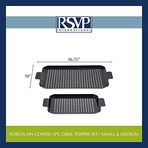 RSVP International Porcelain Coated Steel BBQ Grill Tray/Pan, Outdoor Barbeque Grilling Accessories for Cooking Fish & Vegetables, Dishwasher Safe, Small, 13x7.25