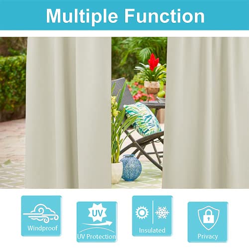 RYB HOME Windproof Outdoor Curtains - Waterproof Blackout Shade Thermal Insulated Drapes for Patio Screen Porch Gazebo Canopy Pergola Garage Sun Room, W 52 x L 90, 2 Panels, Light Grey