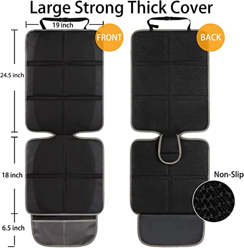 Lyork Car Seat Protectors for Child Car Seat, Thick Waterproof Carseat Protector Car Seat Cover with Organizer Pockets, Non-Slip Seat Protector Under Baby Car Seat for Back Leather Seats (2 Pack)