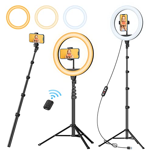 TODI 12" Ring Light with 63" extendable Tripod Stand, Selfie Ring Light with Phone Holder and Remote, Dimmable LED Ring Light & Selfie Stick for Makeup/Live Stream/Photography/Titkok