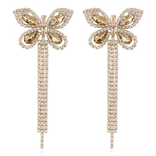 Rhinestone Butterfly Ring for Women Adjustable Cubic Zirconia Cocktail Gold Ring Sparkling Crystal Silver Open Wrap Statement Ring Mother Birthstone Rings Bridesmaids Wedding Jewelry
