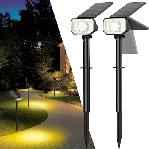 Quntis Solar Spot Lights Outdoor, Super Bright RGB/W 25 Modes Solar Powered Spot Lights, Waterproof Color Changing Solar Landscape Spotlights for Halloween Christmas Garden Yard Decoration - 2 Pack