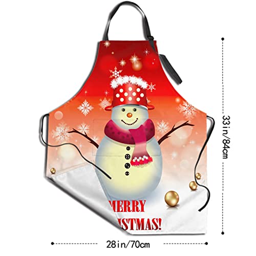 Giwawa Merry Christmas Apron with Pockets - Women Christmas Snowman Aprons Welcome Winter Kitchen Bib Snow Snowflake Chef Aprons Cooking Baking Grilling Aprons Holiday Red White