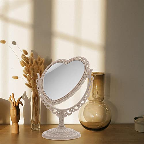 AKOAK Heart-Shaped Cosmetic Mirror - Plastic, Double-Sided, Rotatable, Lightweight - Bathroom & Bedroom Mirror (Beige)