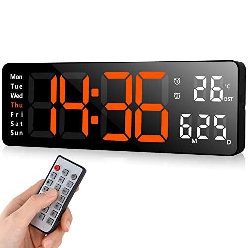 Fuloon Digital Wall Clocks, Wall Clock with Day and Date, Modern Wall Clocks for Living Room, Silent Wall Clocks for Bedrooms with Remote Control (Blue, 13")