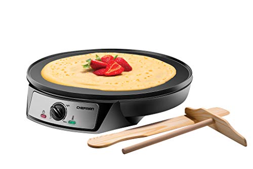 Chefman Electric Crepe Maker & Griddle, Precise Temperature Control Skillet for Perfect Brunch Blintzes, Pancakes, Eggs, Bacon, & Tortillas, 12" Nonstick Grill Pan, Includes Batter Spreader & Spatula