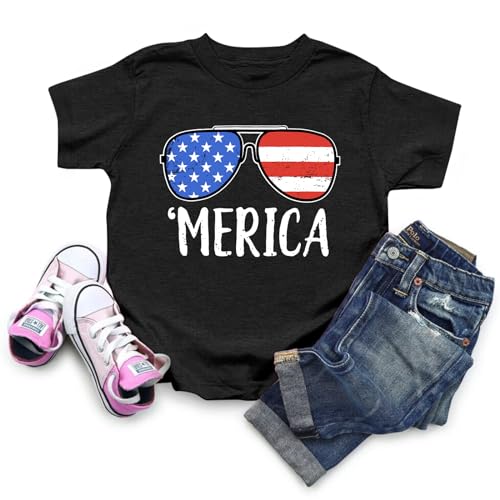 4th of July Shirts for Toddler Boys Girls Cool Sunglasses T-Shirt American Flag Tee Kids Short Sleeve Tops