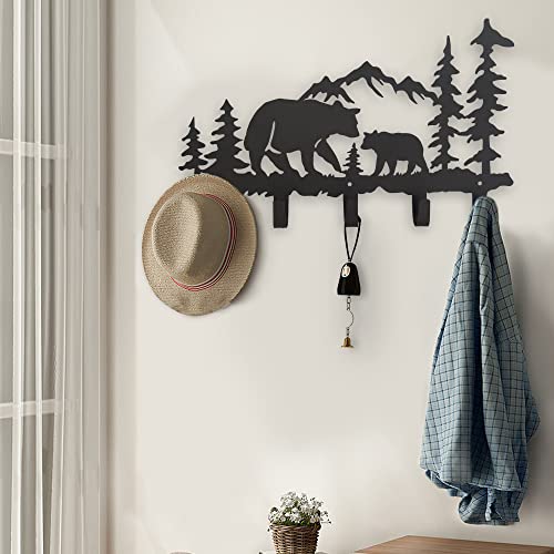 VIVICOMFY Metal Bear Coat Hooks Wall Art Decor-Bear Hangers and Key Holder-Animal Theme Hooks Sweet Home Decor for Storage, Living Room, Hallway, Office (Black)