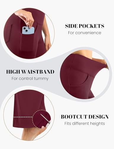 Desol Fleece Lined Pants for Women, Waterproof Yoga Flare Leggings with 4 Pockets,Thermal Warm Work Pants for Winter,Burgundy, Small