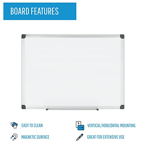 MasterVision Maya Series Magnetic Dry Erase Board, Porcelain Whiteboard, Snap-On Marker Tray, Wall Mounting Kit, 24" x 36", Aluminum Frame,White,CR0601170MV