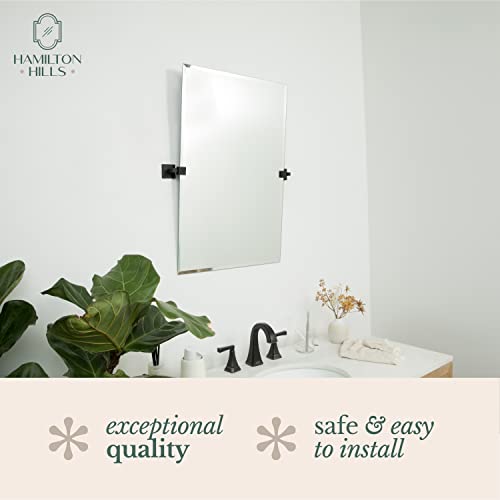 Hamilton Hills 20x30 inch Pivot Wall Mirror Including Matte Black Squared Wall Brackets | Frameless Bathroom Mirror | Rectangular Adjustable & Tilting Vanity | Modern Farmhouse Wall-Mounted Mirrors
