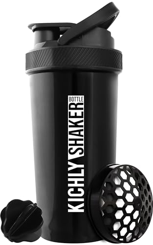 KICHLY Shaker Bottle 1 Pack - 28 Ounce Plastic Protein Shaker Bottle for Pre & Post workout with Twist & Lock Protein Box Storage (Black)