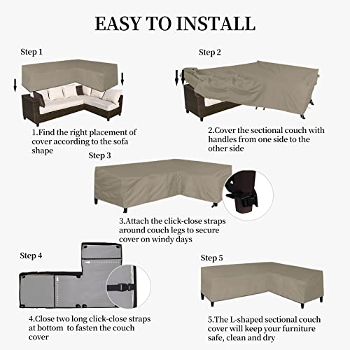 Easy-Going Patio V-Shaped Sectional Sofa Cover, Waterproof Outdoor Sectional Cover,Heavy Duty Garden Furniture Cover with Air Vent 70" L (on Each Side) x 33.5" D x 31" H, Camel